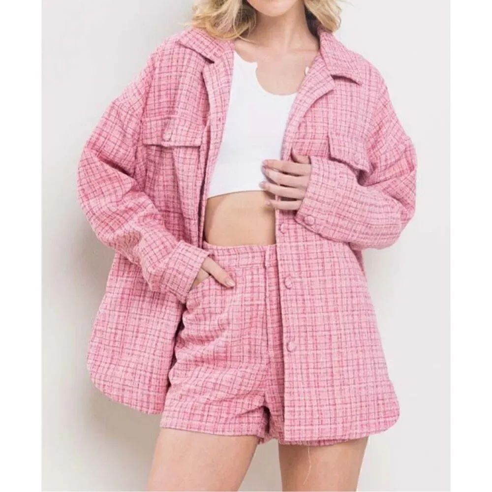 Rose Pink Tweed Short Set - Picture 1 of 10